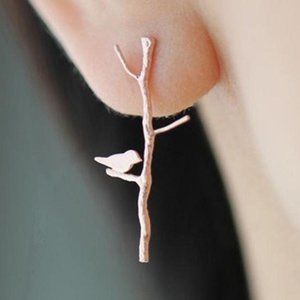 "Perch for One" Elegant Bird Branch Earrings